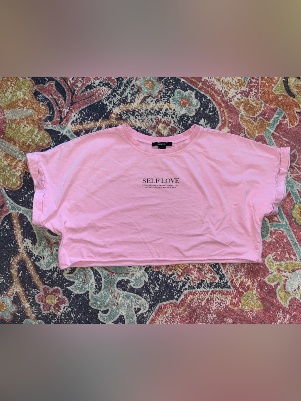 Forever 21 Pink Cropped Graphic 'SELF LOVE' Tee